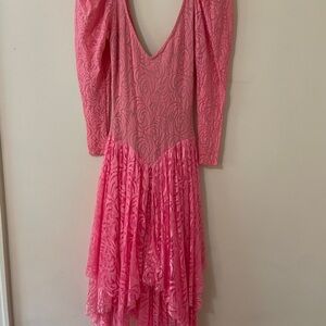 Vintage Barbie Pixi Point 80s Prom Dramatic Shoulders Fairycore Lace Dress